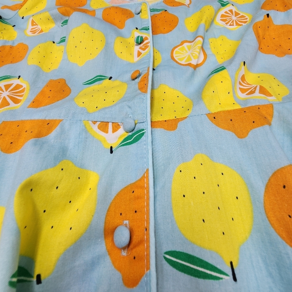 Modcloth Blue Dress with Yellow and Orange Citrus Print - Picture 9 of 14